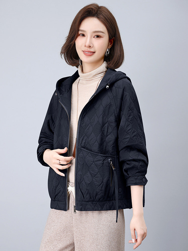 2025秋装新款宽松休闲显瘦简约连帽外套,女装短外套,雪樱依海
