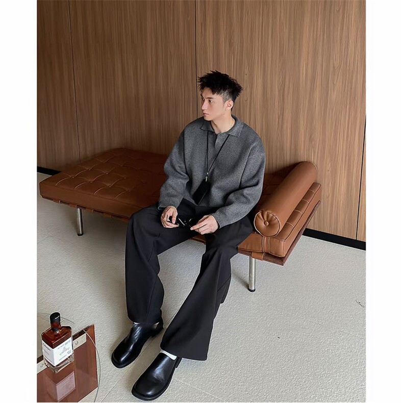 polo一粒扣翻领毛衣宽松针织衫套头慵懒风1446-P75,男装针织衫/毛衣,星座1012-1