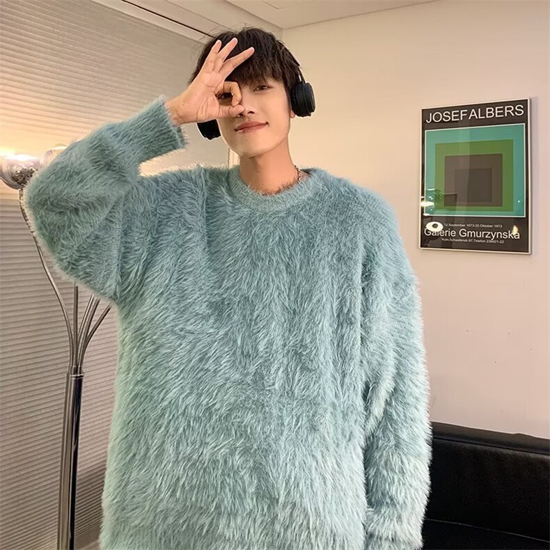 毛衣男慵懒风休闲貂毛保暖软糯圆领毛衣HM85P63,男装针织衫/毛衣,星座1116-2