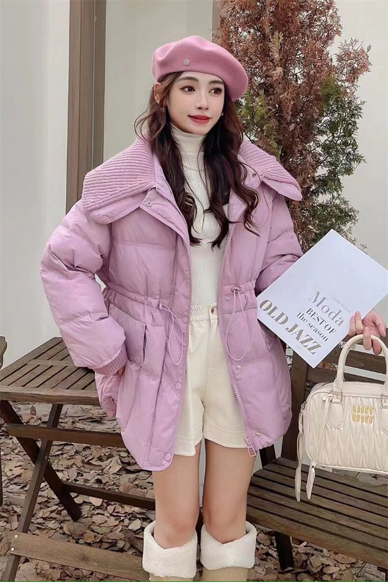 《现货新品》5色可选翻领针织大毛领抽绳白鸭绒羽绒服外套,女装羽绒服,曼琳思菲