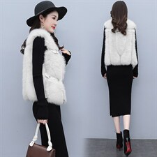 芷墨2021新款冬季时尚拼接短款皮草马甲气质韩版保暖无袖洋气坎肩，女装皮草，芷墨服饰