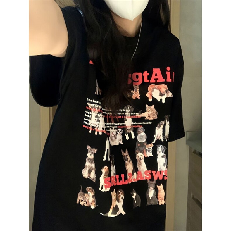 T0732-P25多元素美式小狗纯棉印花短袖男女款夏季宽松休闲T恤,女装T恤,星座617A-2