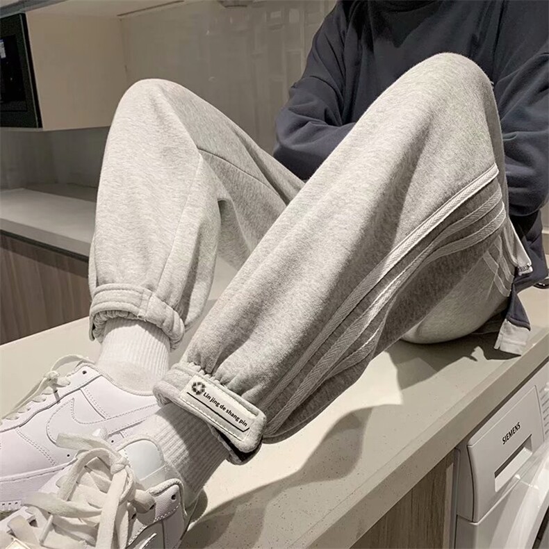 港风条纹休闲裤男卫裤男宽松九分裤运动裤男长裤W134-p35 加绒40图片