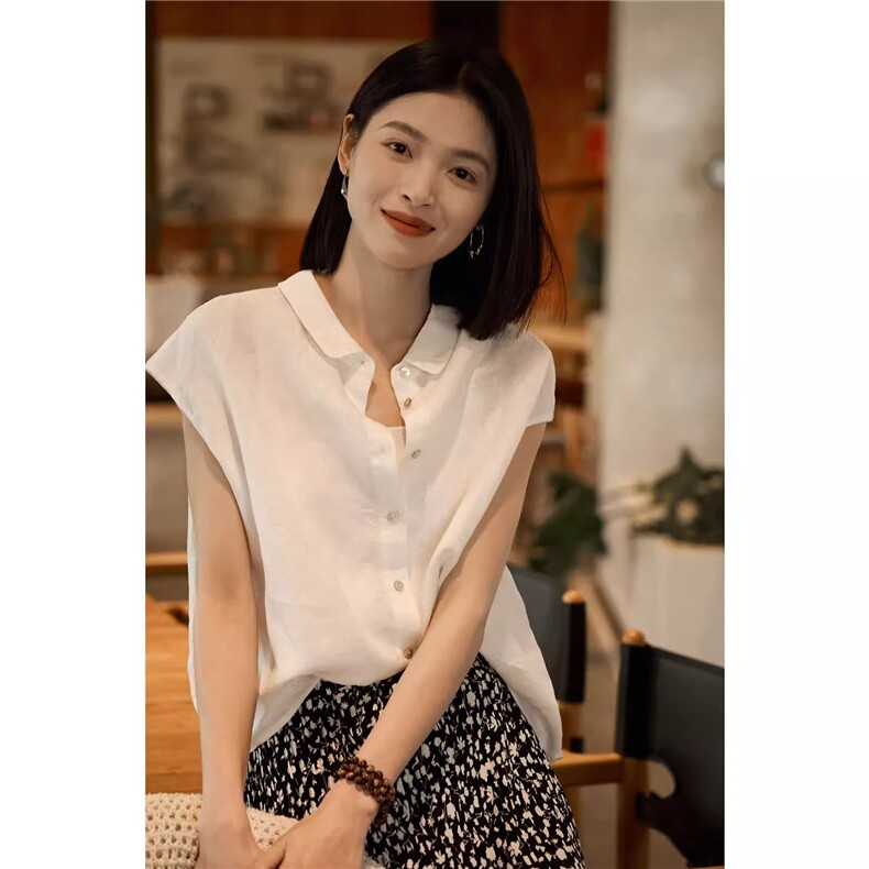 双穿·翻翻乐减龄娃娃领前后双穿无袖小上衣女夏,女装衬衫,梦白服饰厂