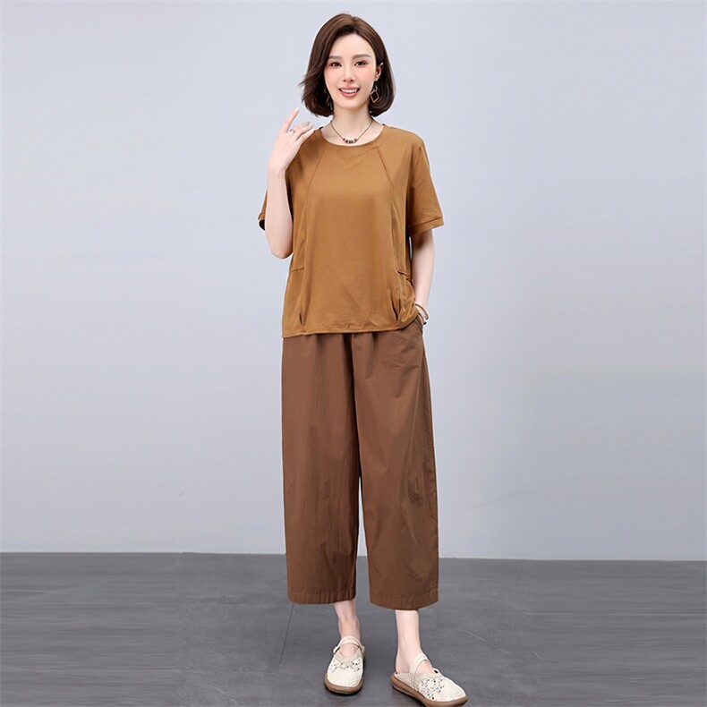 2026年夏季两件套宽松型吸湿快干轻薄套装九分裤百搭款2647254款,女装套装/套裙,秋牧寒烟