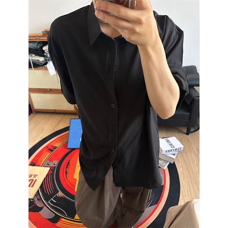 薄款冰丝短袖衬衫男简约纯色垂感休闲痞帅衬衣CS288-P20,男装T恤,星座301C-5