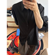 薄款冰丝短袖衬衫男简约纯色垂感休闲痞帅衬衣CS288-P20，男装T恤，星座301C-5