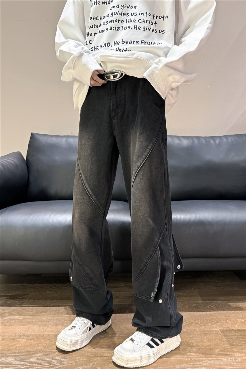 美式复古蓝色排扣牛仔裤设计感纽扣XZ603-K805-P60控78,男装牛仔裤,星座603