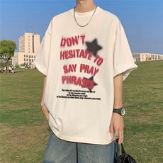 ！港风23夏季时尚复古星星印花短袖T恤T6099P25控38，男装T恤，电商A268A