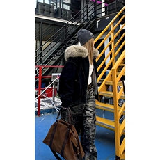 现货重磅boxy短款棉衣座山雕大毛毛领男女棉服水洗工装厚外套，男装棉衣，电商A486-1