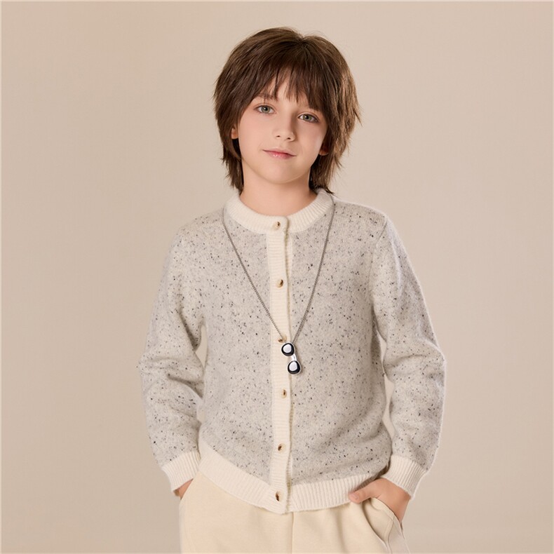 秋冬男女通用时尚百搭通勤彩点开衫，童装儿童羊绒衫，跳跳羊儿童羊绒衫