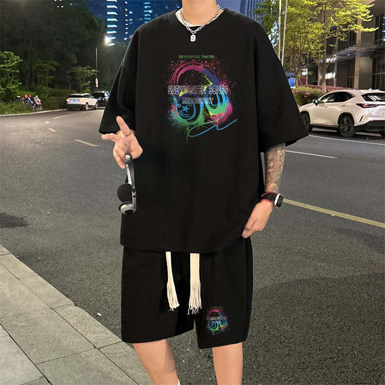 套装！华夫格套装短袖T恤短裤男TZ243-特P38,男装牛仔裤,电商B367