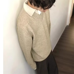 网 现货 polo领毛衣宽松慵懒美式复古秋季冬翻领针织衫B55-P60图片