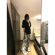 复古水洗迷彩脏染磨毛微喇休闲裤男宽松美式拖地裤K6688，男装休闲裤，星座1116A（原606A-3）