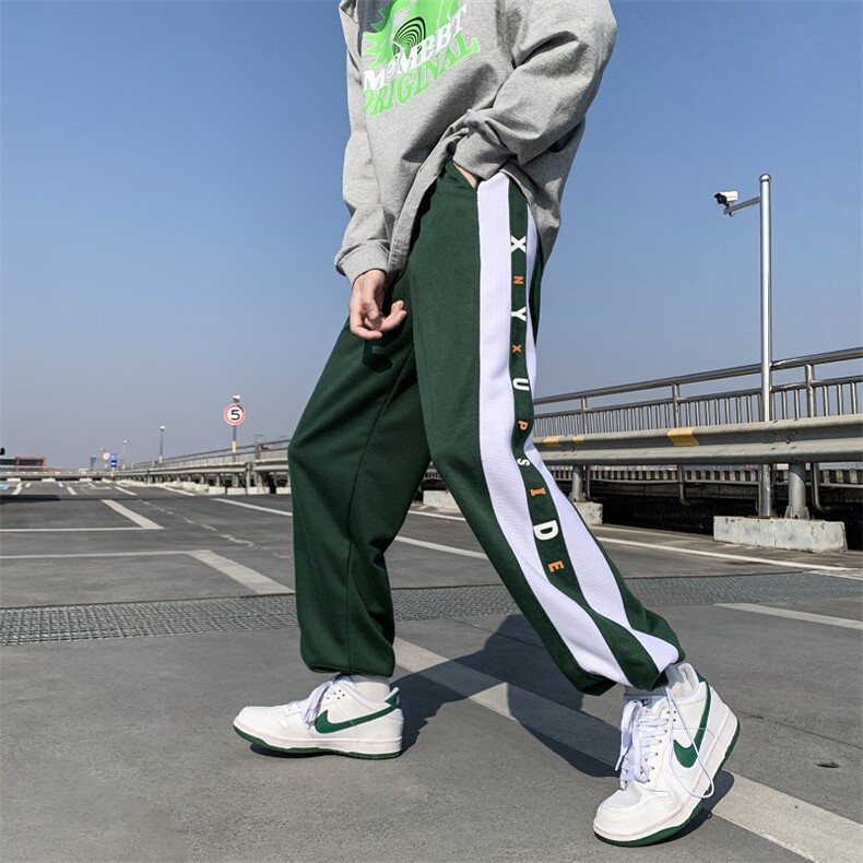 拼接条纹裤子男hiphop潮流宽松运动卫裤oversize休闲长裤K050-P35,男装休闲裤,星座308B-1