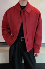 春款高级翻领拼接假两件宽松夹克外套男安可拉红痞帅外衣2361P135，男装夹克，电商B267