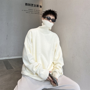 2024新款纯色高领宽松日系外穿毛衣痞帅针织衫翻领现货 W8432-P43图片