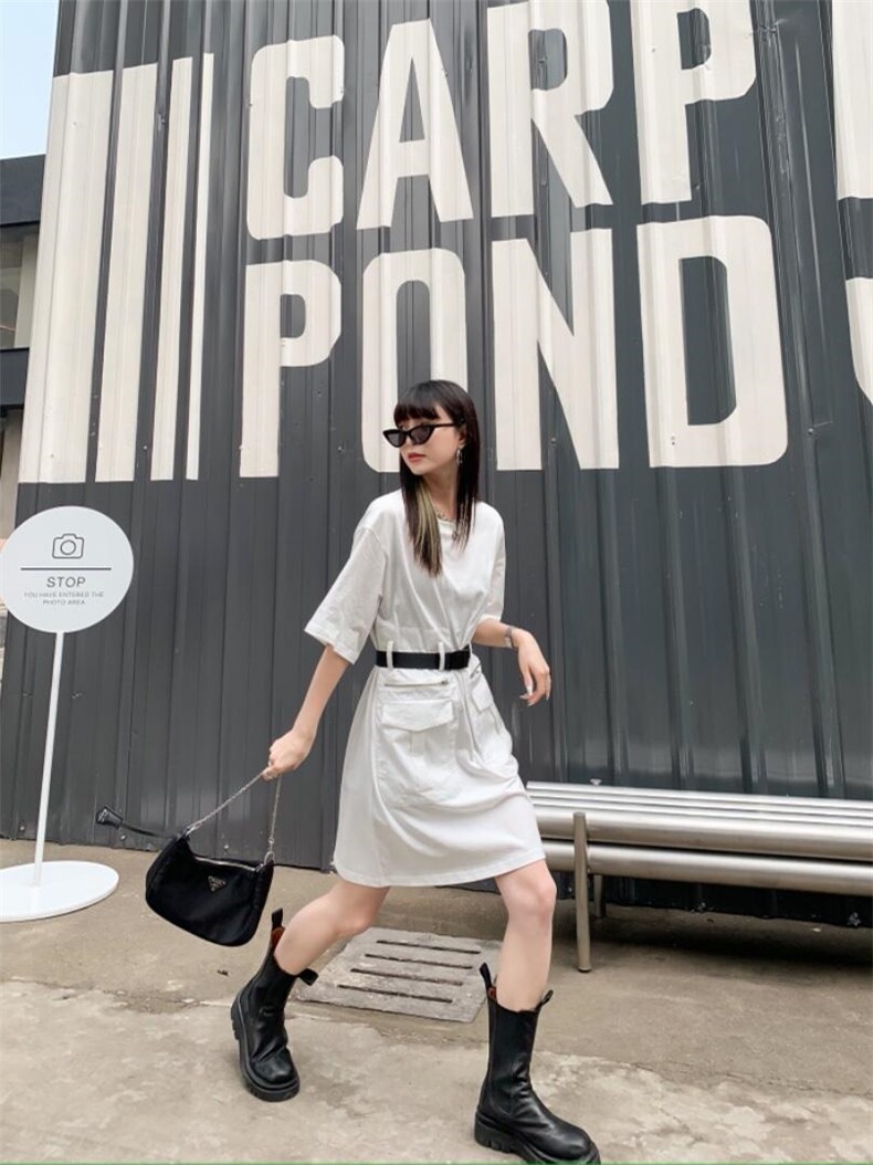 双口袋拼接连衣裙，女装连衣裙，Queena PHoebe