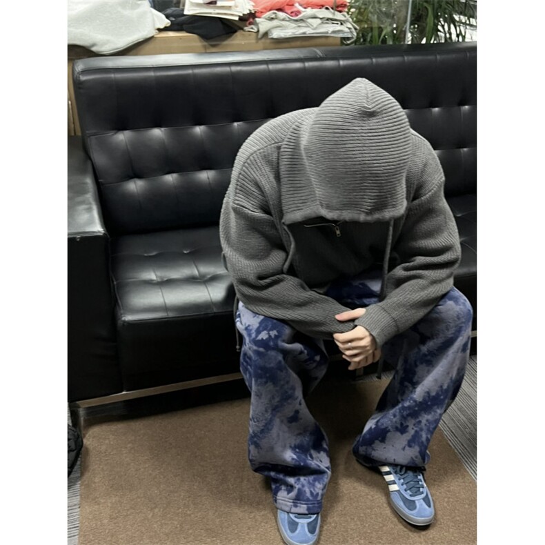 濮院针织双头拉链慵懒连帽套头毛衣休闲宽松情侣衫外套MF99p65,男装针织衫/毛衣,电商D256-2(原A064-2)
