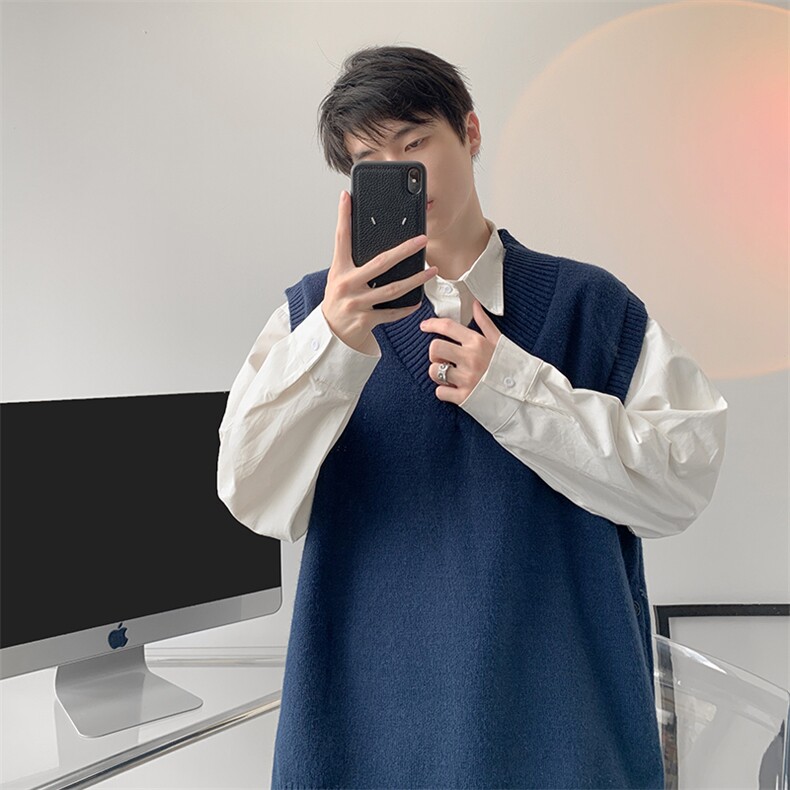 春秋季针织马甲搭配衬衫叠穿设计感V领毛衣日系慵懒背心9099P58,男装背心/马甲,电商B312
