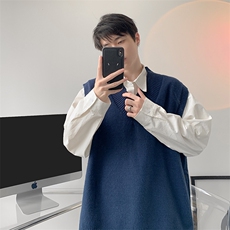 春秋季针织马甲搭配衬衫叠穿设计感V领毛衣日系慵懒背心9099P58，男装背心/马甲，电商B312