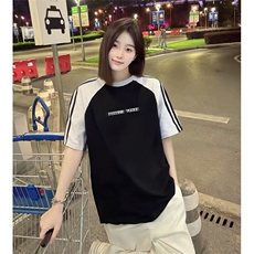 抖音得物品质二开240克宽松纯棉美式潮牌插肩三杠织带短袖T恤，男装T恤，电商A486