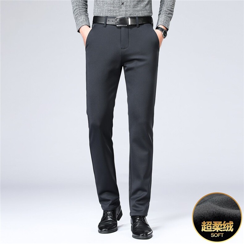 加绒加厚冬款男休闲裤直筒宽松保暖西裤大码H0209P53，男装西裤，星座1013-1