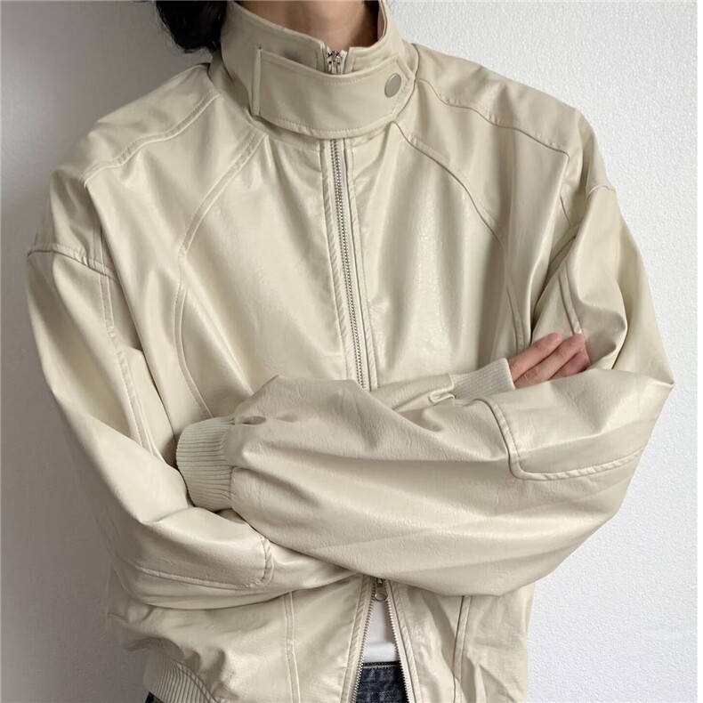 小众设计感pu皮立领垫肩机车服夹克男款秋冬新款潮流宽松百搭外套,男装夹克,星座516A