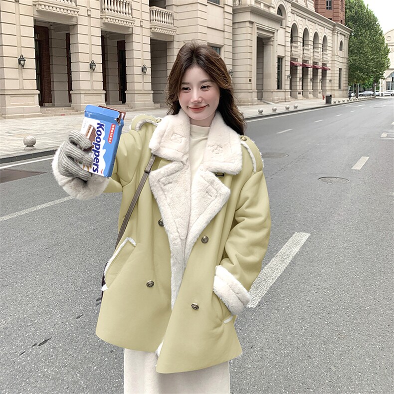 新款蓝色皮毛一体加厚外套7682-P235-K328,女装皮草,2C159