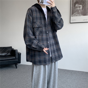 美式复古连帽格子衬衫大码磨毛长袖衬衣慵懒风宽松外套CS9007/P55图片