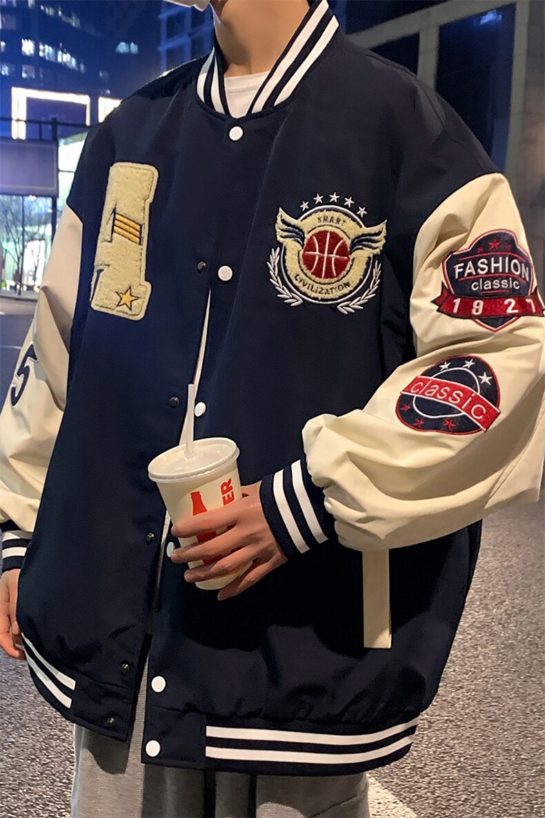 秋款棒球服夹克外套男潮牌潮流字母刺绣情侣学生22129-P80控128,男装夹克,星座717