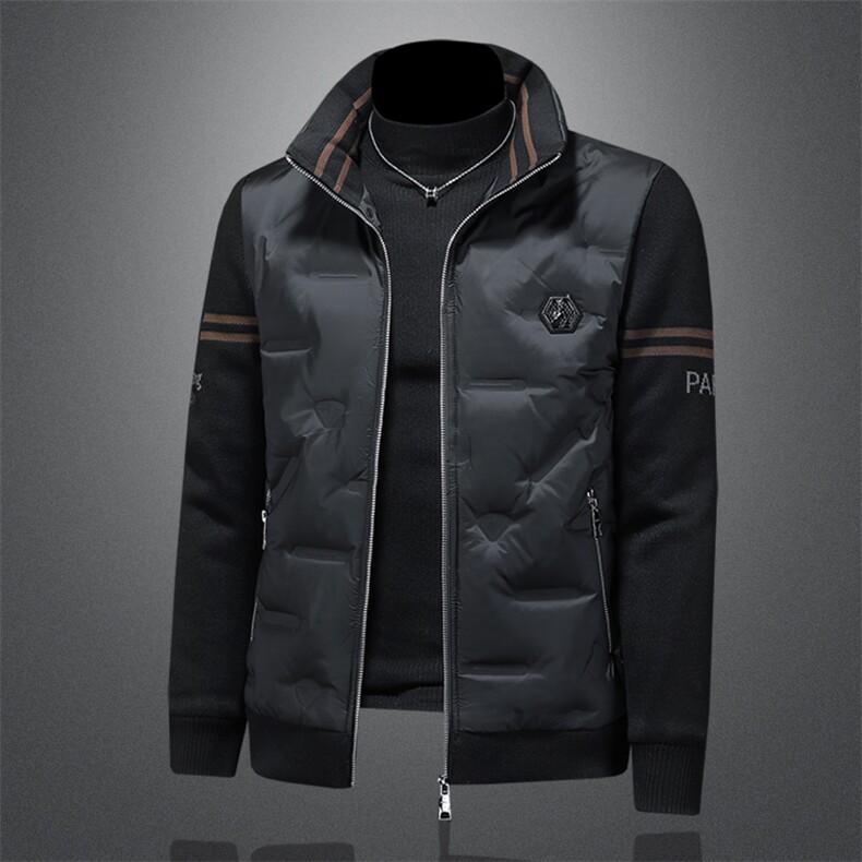男装冬季新款立领拼接针织袖羽绒服外套羽绒男Y8861/P245,男装羽绒服,钱塘730-1