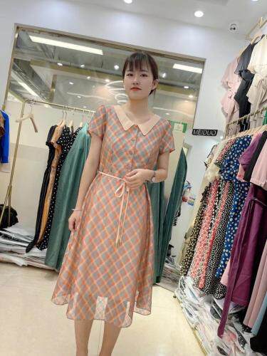 娃娃领新款系带连衣裙M-7XL，女装连衣裙，茗格拉