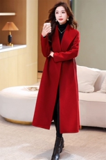 新年红色双面羊毛大衣女长款2025年秋冬季新款过膝毛呢外套，女装双面呢大衣，丝露怡语