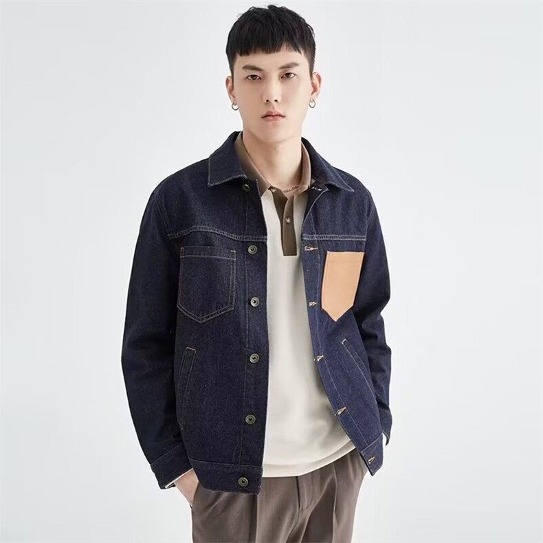 1506/QY80700/P44绫致秋冬牛仔夹克复古撞色拼接翻领上衣外套男,男装夹克,星座1506