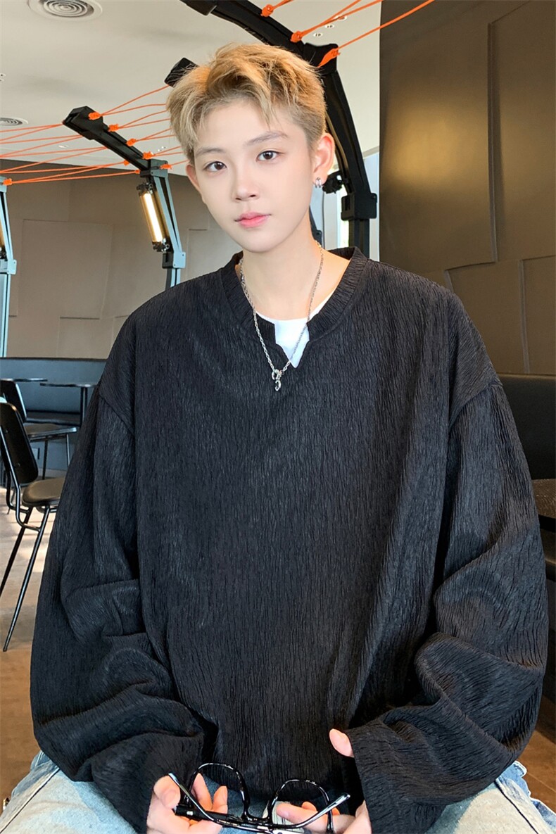 早秋~2025新款男士V领长袖T恤情侣潮牌打底衫TX2401特P35,男装T恤,电商B220