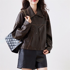 复古拼色皮衣短外套女2024春秋新款高级感小个子机车PU皮夹克上衣，女装皮衣，潮流依族