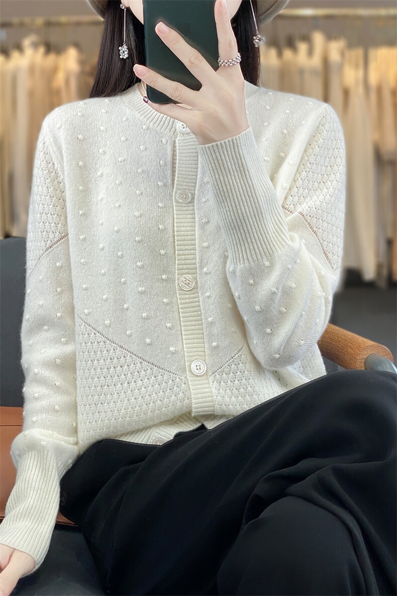 2024年秋冬季新款女时尚百搭显瘦针织羊毛开衫长袖,女装羊毛衫,若菲羊绒