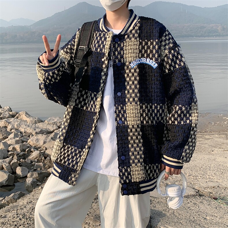 春秋款格子外套男毛呢复古港风chic宽松ins潮牌夹克JK061-P65图片