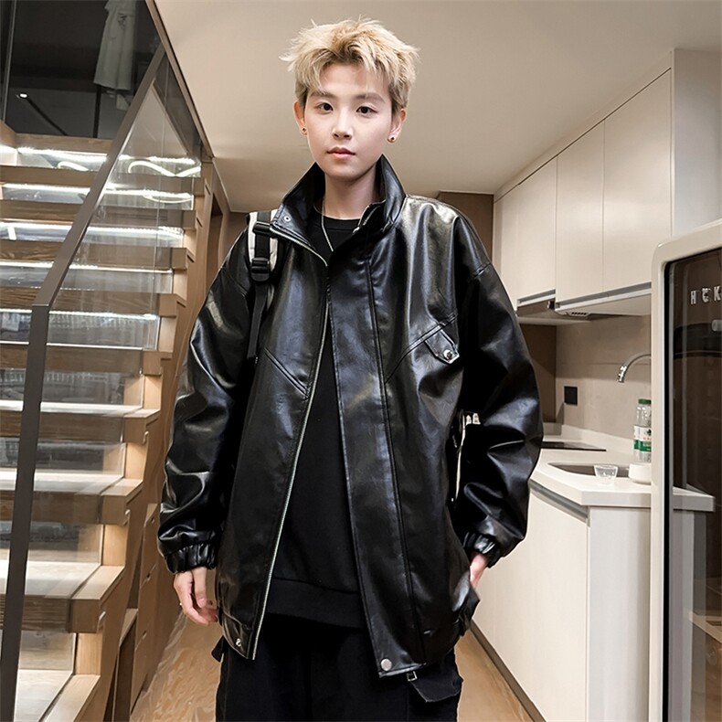 立领皮衣男潮流秋季皮夹克工装外套情侣款式A266-PY008-特P55,男装皮衣,电商A266