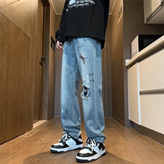 牛仔裤高街复古裤子男ins潮牌做旧直筒裤N0314-P48，男装牛仔裤，星座308B-2