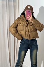 棕咖色短款羽绒服女2025冬季韩版小个子立领加厚格纹面包服外套，男装羽绒服，星座218-8