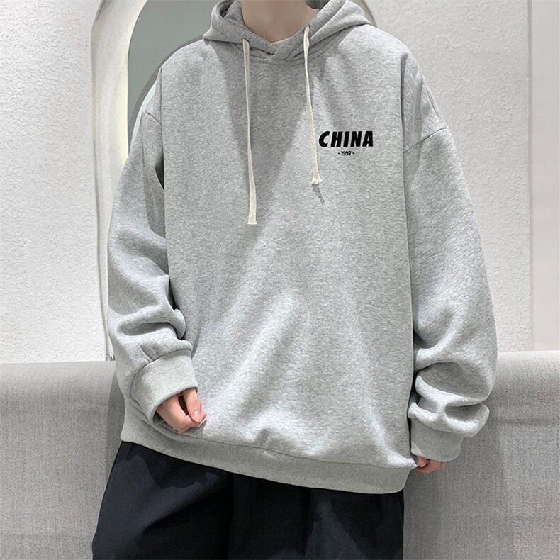 WY2248-P35加绒款-P40纯棉连帽卫衣男大码运动帽衫宽松薄外套男,男装卫衣,电商A040