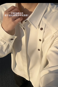 春秋季男简约潮流衬衣男款长袖衬衫男生韩系休闲风宽松翻领上衣图片