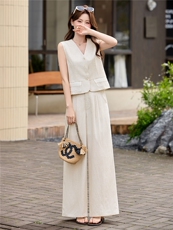 轻熟风通勤气质套装女2026夏季麻料薄款西装马甲上衣阔腿裤两件套，女装套装/套裙，艾仟回(原伊仟回)