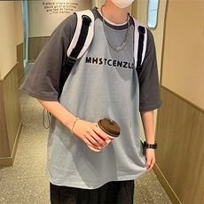 2023春夏季新款男纯棉拼色印花五分短袖T341P32，男装T恤，星座1116-2