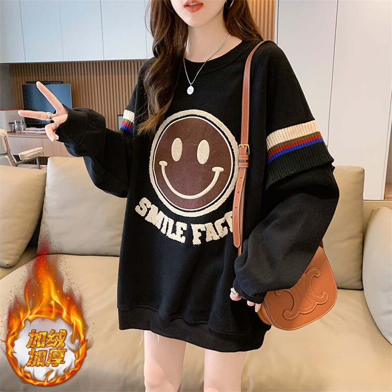 A8394华棉复合100涤加绒加厚毛巾刺绣笑脸宽松连帽卫衣女P55，女装卫衣/绒衫，星座309B-2