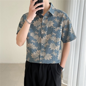 23 新款轻熟风树叶花短袖衬衫男士宽松衬衣痞帅TZ98P5078图片