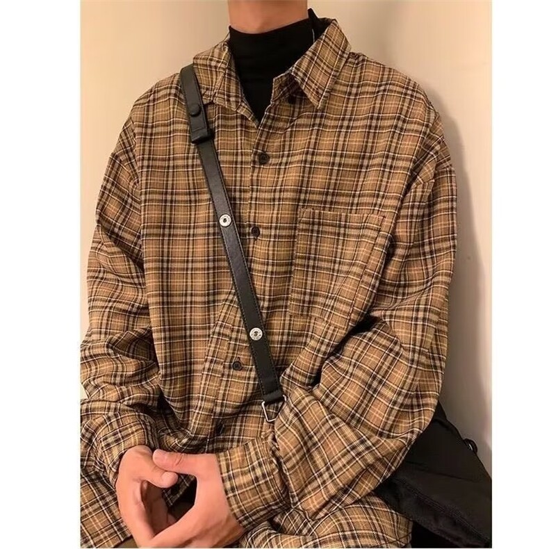 简约格子潮原宿衬衫男新款流行长袖文艺秋季百搭标准潮流CK1823,男装衬衫,星座516A