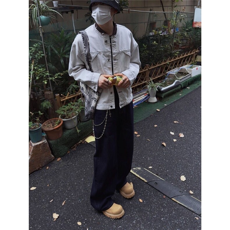 式白色牛仔衬衫外套丹宁薄夹克复古立领长袖上衣秋女,男装夹克,四季星座505